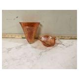 Antique carnival glass wall pocket and nappy in marigold color