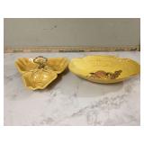 Vintage California pottery strawberry dish and Los Angeles bread rolls biscuit basket