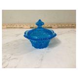 Blue aqua glass candy dish with Yutee pattern