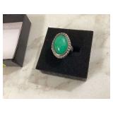 Silver ring green stone size 5 unmarked