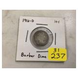 1912-D BARBER DIME - COINS CURRENCY