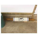 Wood handled rolling pin with cow and rooster jar