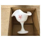 6 pedestal candy dish by Fenton Glass with cabbage rose design