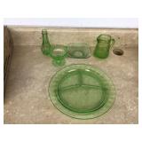 5 ASSORTED URANIUM GLASS DISHES - GLASS