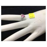 Silver ring with pink and clear stones no markings 33