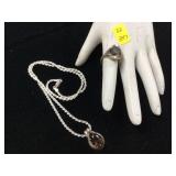 Silver necklace and ring set 208 grams