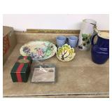 Collection of serving pieces and a Pfaltzgraff vase
