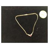 Gold tone sterling silver necklace red stone 63g
