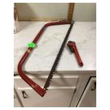 BOW SAW AND 10 PIPE WRENCH - TOOLS