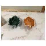 Vintage Hull Pottery trinket trays with leaf design