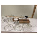Various silverware with some marked as made in Japan glass lids missing