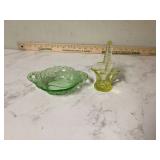 Vintage green glass dish shaped like a pear