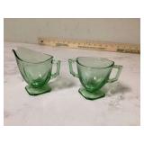 Vintage uranium glass creamer and sugar set