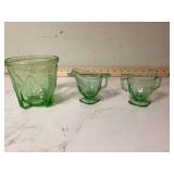 Uranium glass mayo set with measuring bowl