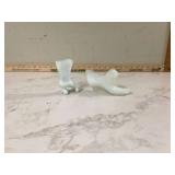 Antique roller skate and glass slipper by Fenton