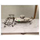 Veranda bread tray with dip bowl; includes two metal stands