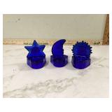 Set of 3 blue glass celestial tea light holders