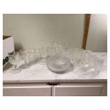 Various clear glass tableware items