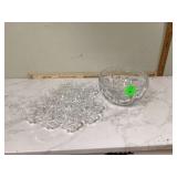 Clear glass punch bowl with 14 matching cups