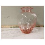 LARGE GLASS PINK SWIRL VASE - GLASS