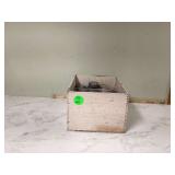 Antique wooden box with glass jars