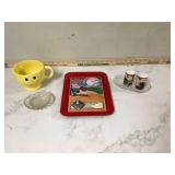 Campbells soup tray smiley face mug S&P shakers