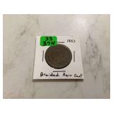 1853 BRAIDED HAIR CENT - COINS CURRENCY