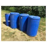4 BLUE PLASTIC BARRELS