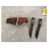 2 BONE HANDLE SKINNING KNIVES