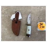 WHITE BONE HANDLE SKINNING KNIFE
