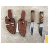2 WOOD HANDLE SKINNING KNIVES