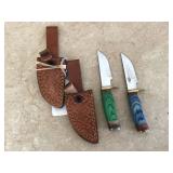 2 WOOD HANDLE SKINNING KNIVES