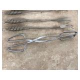 Grill fork and tongs; stainless steel