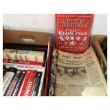 Tote bag and boxes of books