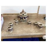 West German castle punch bowl set with 6 cups (lid repaired)