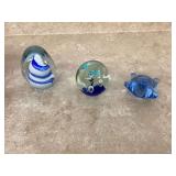 3 GLASS PAPERWEIGHTS - GLASS