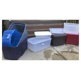 Miscellaneous totes and 1 cooler Miscellaneous totes and 1 cooler