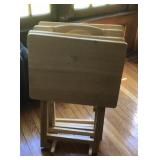 Oak TV tray set, 4 tables and stand