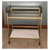 Brass, glass, and marble bar cart, modern d