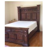Art furniture queen bed with tall wooden head