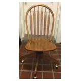 Vintage oak office chair, spindle back, on