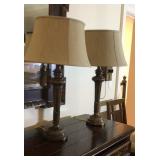Set of 2 29" oil rubbed brass table lamps, with