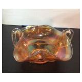 Carnival glass fluted candy dish, with handles,