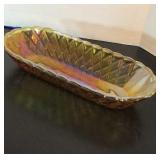 Carnival glass relish tray, with basketweave