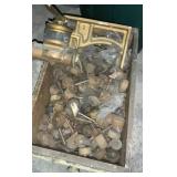 Wooden and metal wheels box lot with Sargent d