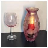 Glass vase and brandy snifters