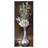 Set of two mercury glass vases, with floral