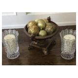 Resin bowl with gold Christmas ornaments, and t