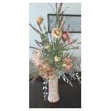 Flower vase with flowers, vase 13" tall/6" base,