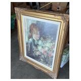 Picture, antique frame, woman with flowers,